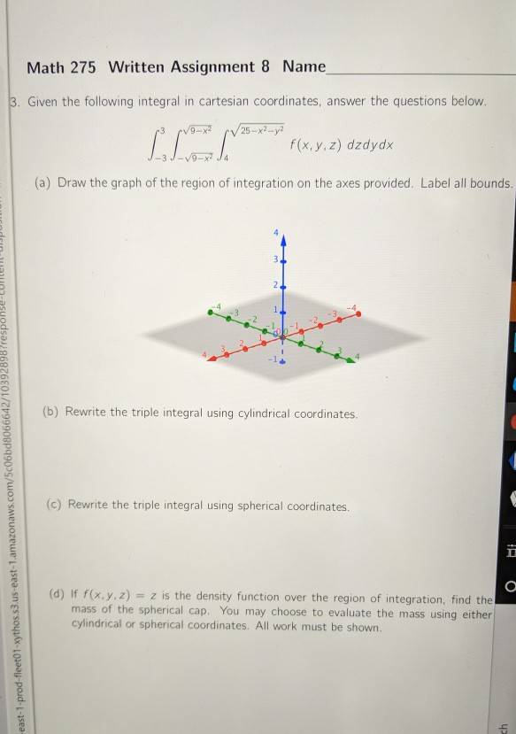 Solved Math 275 Written Assignment 8 Name 3. Given the | Chegg.com