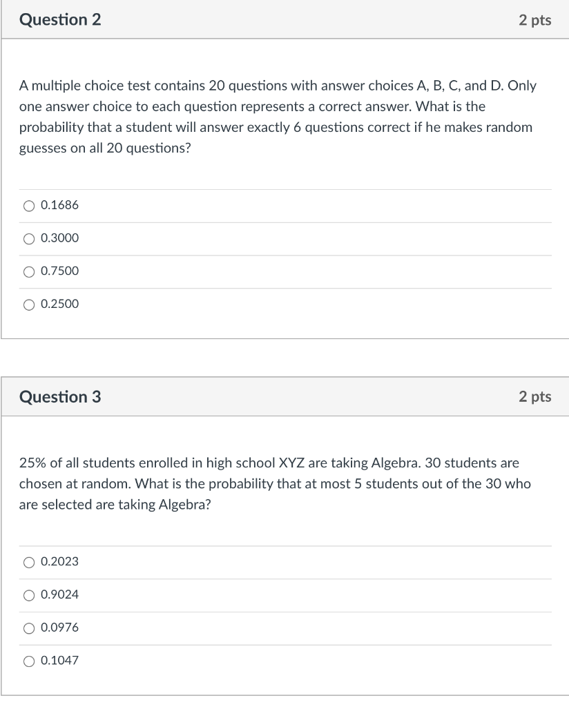 Solved Question 1 2 pts Decide whether the following random | Chegg.com