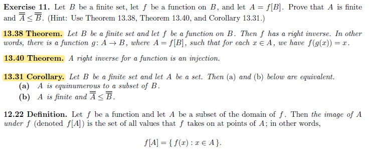 Solved Exercise 11. Let B Be A Finite Set, Let F Be A | Chegg.com