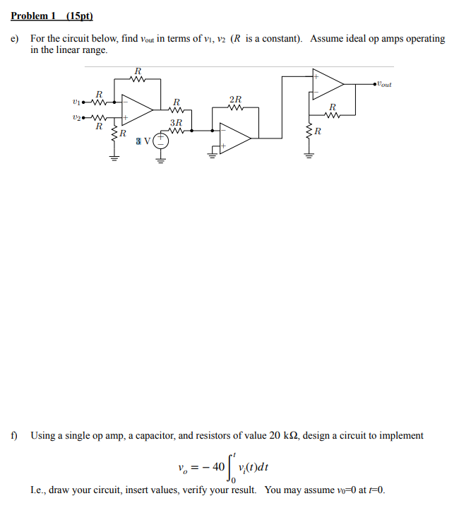 Solved Problem 1 (15pt) E) For The Circuit Below, Find Vout | Chegg.com