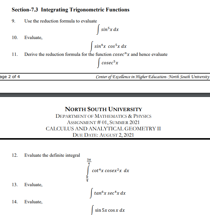 Solved Section-7.3 Integrating Trigonometric Functions 9. | Chegg.com
