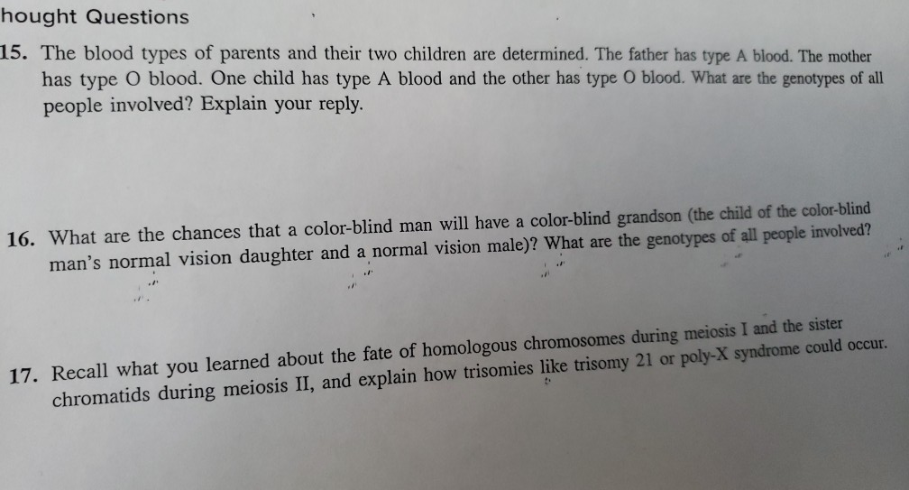 Solved Hought Questions 15. The Blood Types Of Parents And | Chegg.com