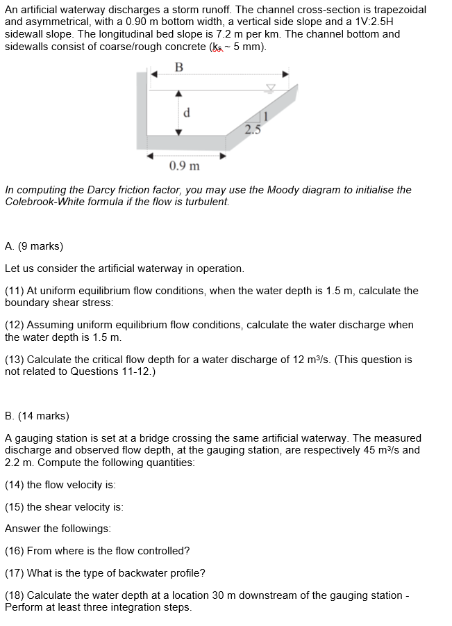 An artificial waterway discharges a storm runoff. The | Chegg.com