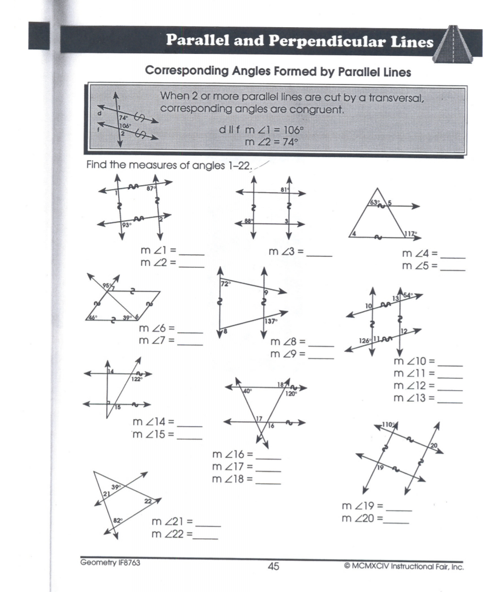 Solved Parallel and Perpendicular Lines Corresponding Angles In Parallel And Perpendicular Lines Worksheet