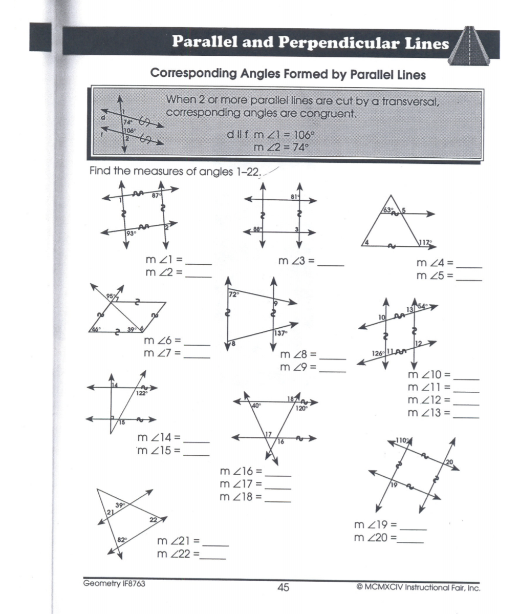 Parallel Intersecting And Perpendicular Lines Worksheets 3CD