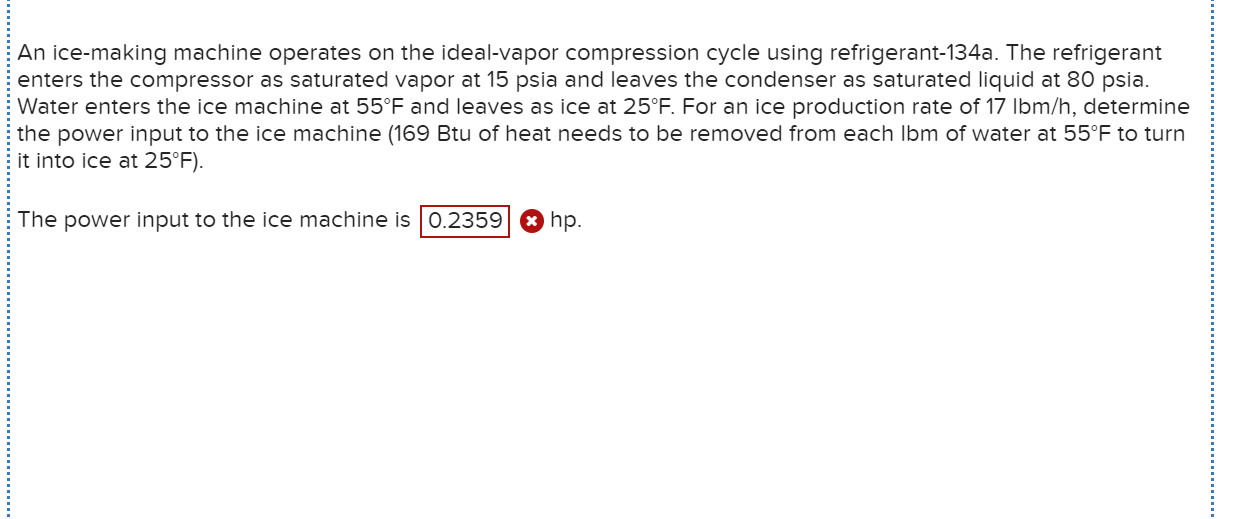 Solved An icemaking machine operates on the idealvapor