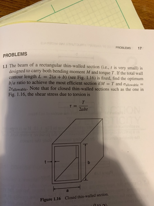 solved 1.1 the beam of a rectangular thin-walled... Solved PROBLEMS 17 PROBLEMS 1.1 The beam of a rectangular | Chegg.com