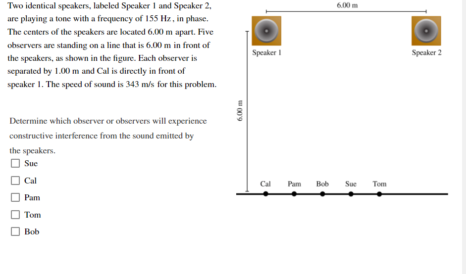 Solved 6.00 M Two Identical Speakers, Labeled Speaker 1 And | Chegg.com