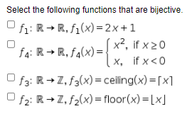 Solved Select the following functions that are bijective. | Chegg.com