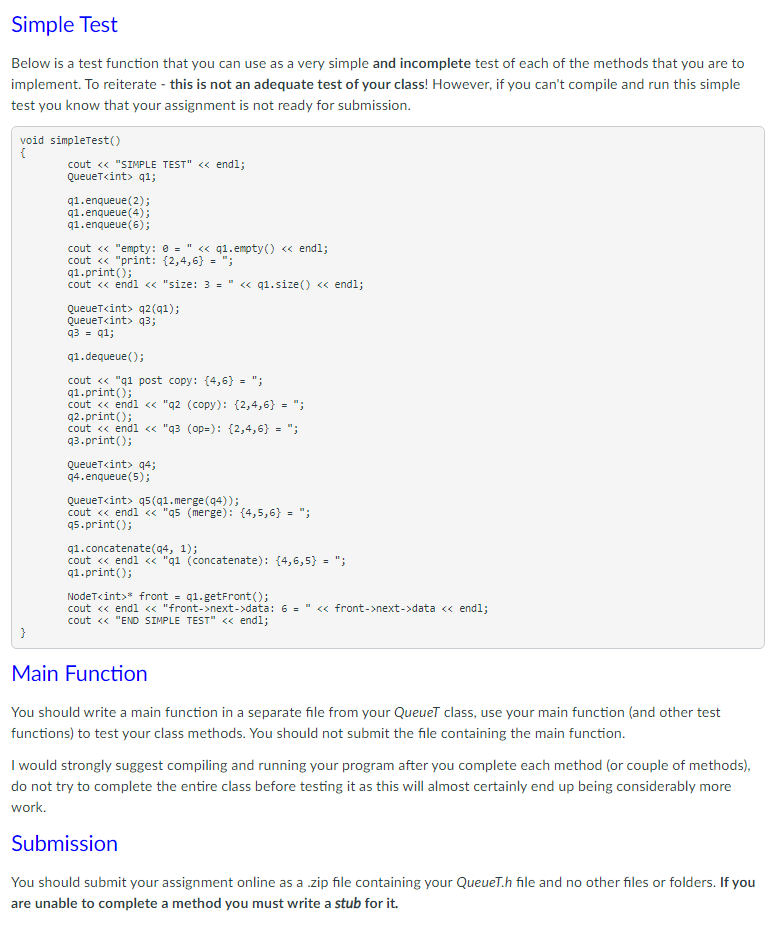 Solved You are to implement and test a queue template class. | Chegg.com