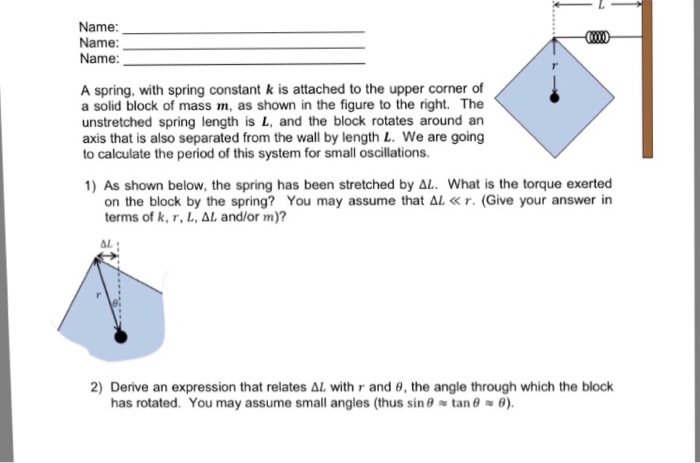 Solved A spring, with spring constant k is attached to the | Chegg.com
