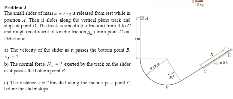 Solved 10 kg A Problem 3 The small slider of mass m = 2 kg | Chegg.com