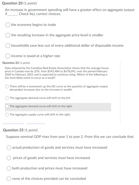 Solved Question 20 (1 point) An increase in government | Chegg.com
