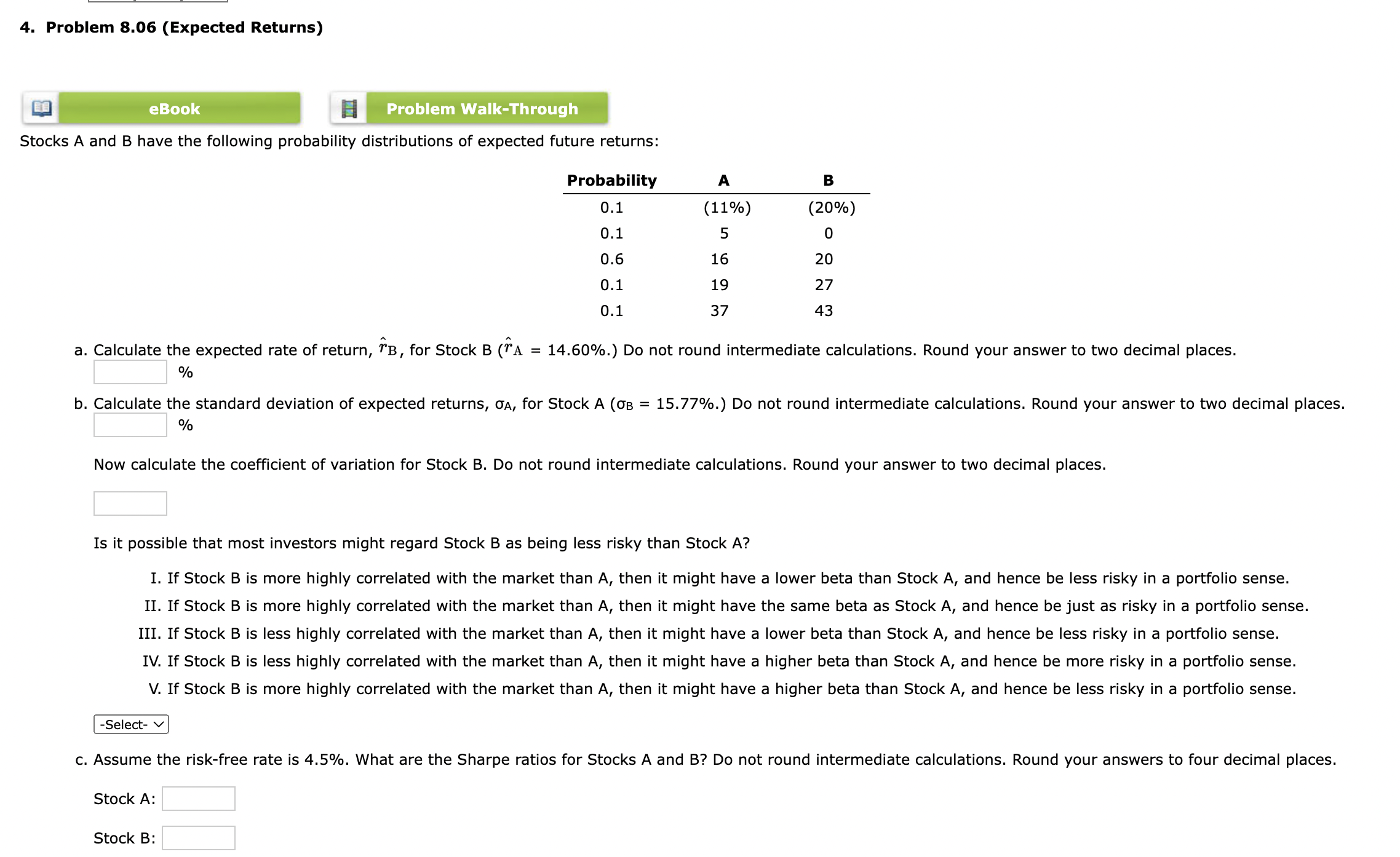 Solved Stocks A And B Have The Following Probability | Chegg.com