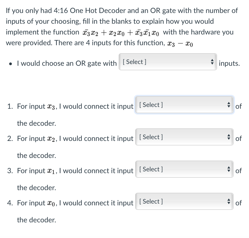 Solved 13. For output 1100 of the decoder, [Select ] 14. | Chegg.com