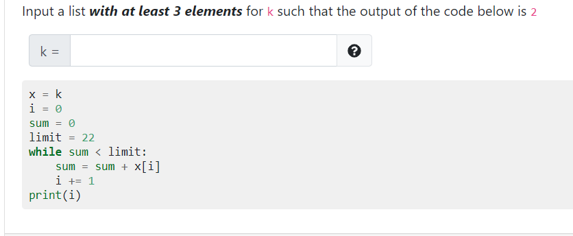Solved Input a list with at least 3 elements for k such that | Chegg.com