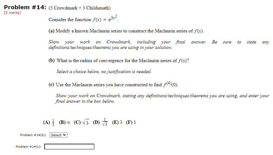 Solved Problem #14: (5 Crowdmark + 3 Childsmath) [3 marks] | Chegg.com