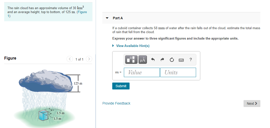 Solved The rain cloud has an approximate volume of 30 km and | Chegg.com