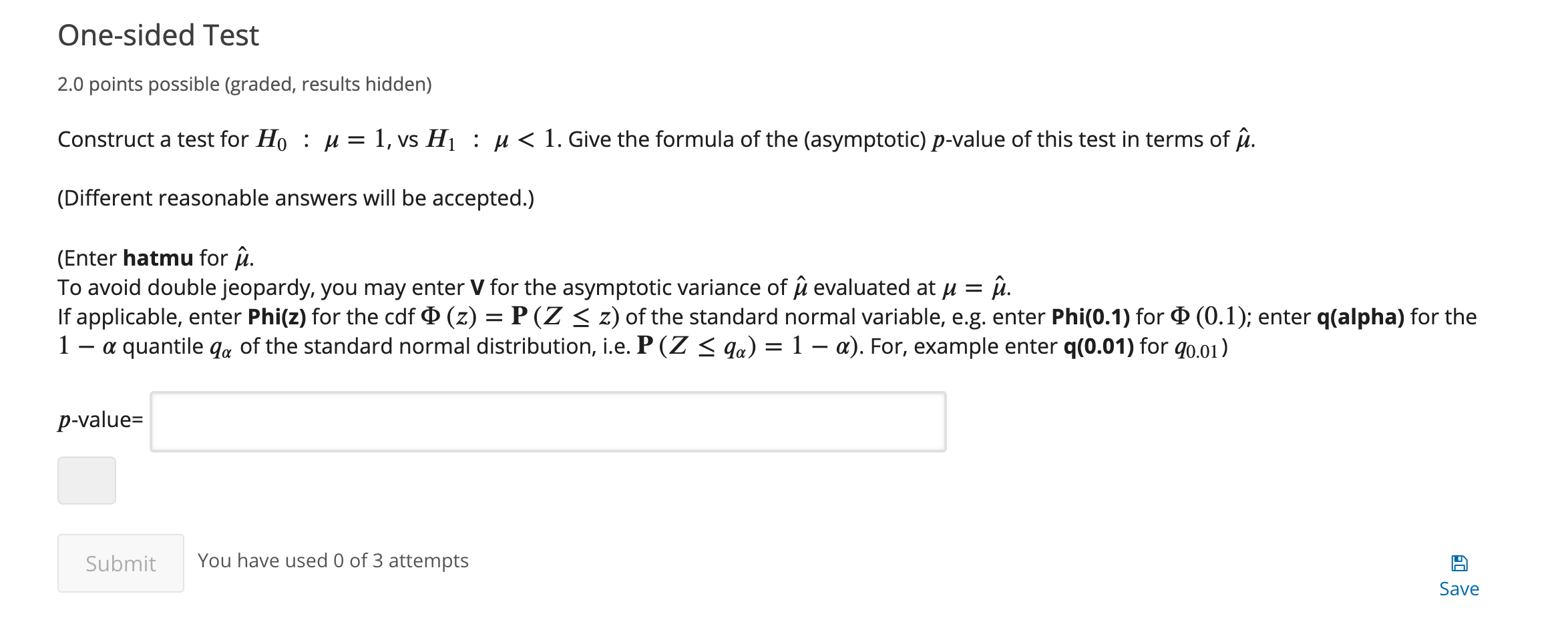 Solved One Sided Test 2 0 Points Possible Graded Result