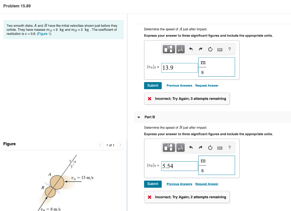 Solved Problem 15.89 Two Smooth Disks A And B Have The | Chegg.com