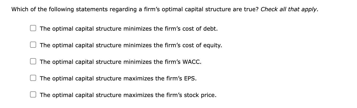 Solved Understanding The Optimal Capital Structure Review 7849