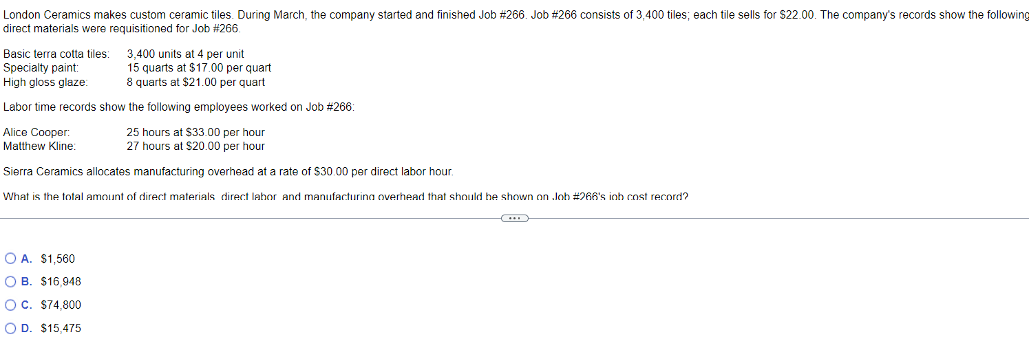 Solved direct materials were requisitioned for Job \266.