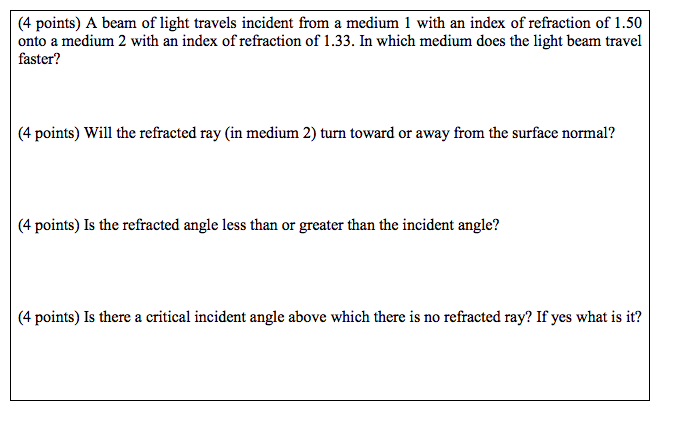 Solved (4 points) A beam of light travels incident from a | Chegg.com