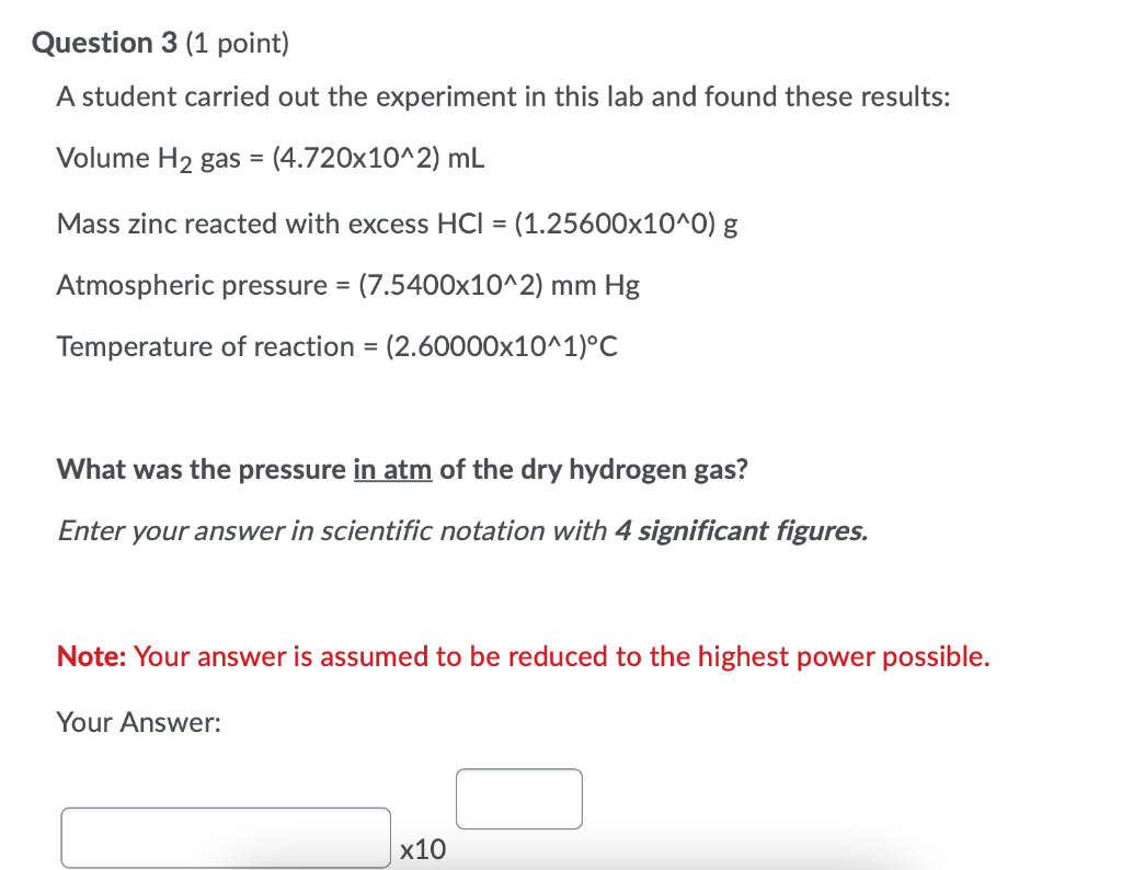Solved Question 3 (1 point) A student carried out the | Chegg.com