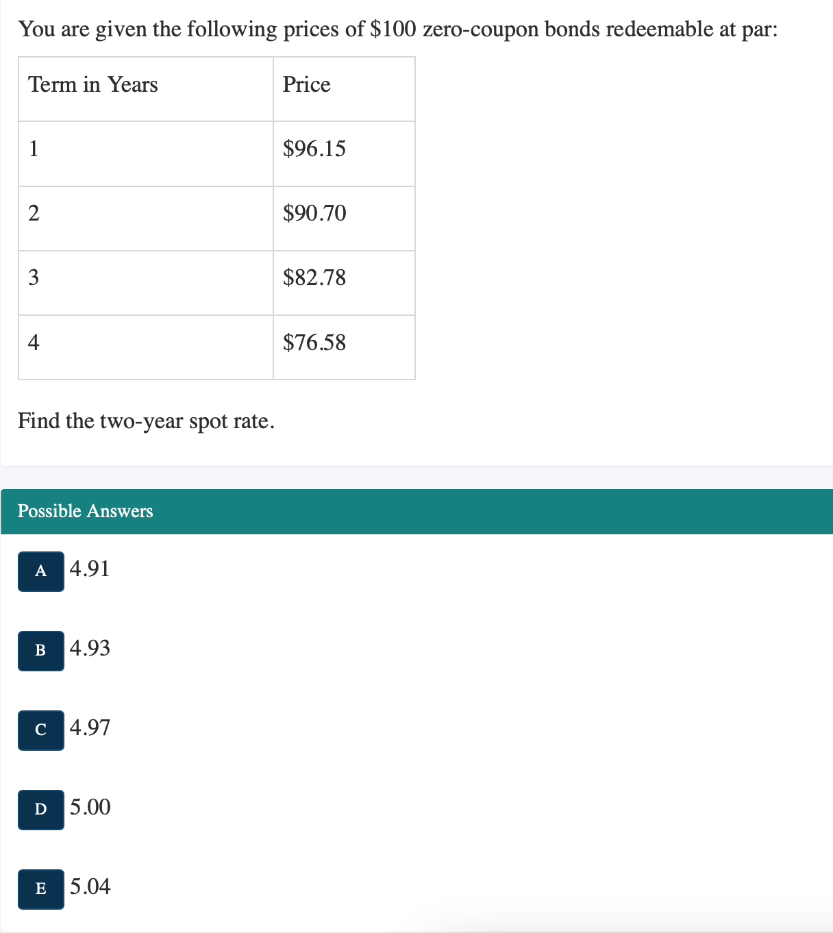 Solved You Are Given The Following Prices Of 100 1047