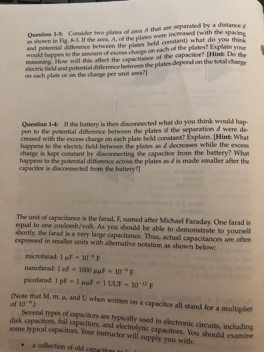 Solved Question 1-3: Consider two plates of area A that are | Chegg.com