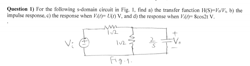 Solved Question 1) For the following s-domain circuit in | Chegg.com