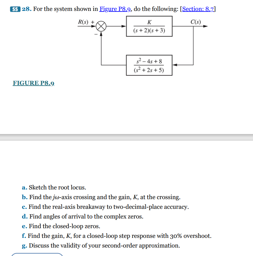 Solved SS 28. For the system shown in Figure P8.9, do the | Chegg.com