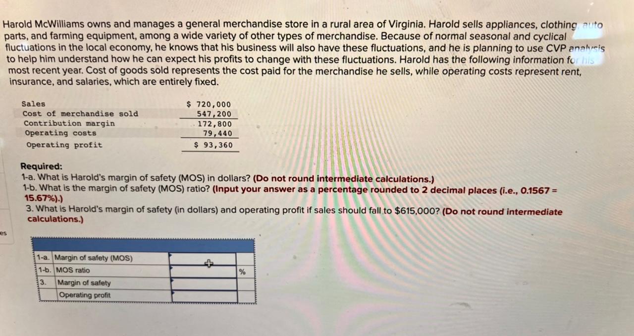 Solved Harold McWilliams owns and manages a general