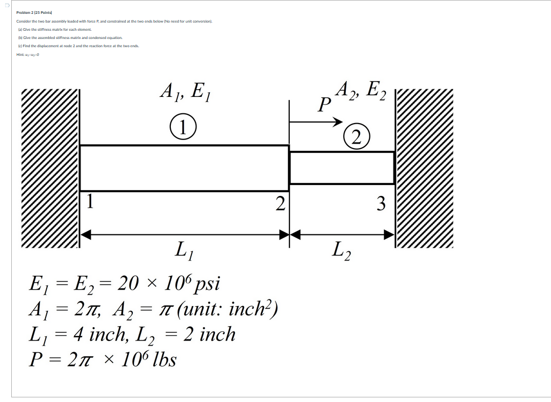 Solved E1=E2=20×106psiA1=2π,A2=π( unit: inch 2)L1=4 inch, | Chegg.com