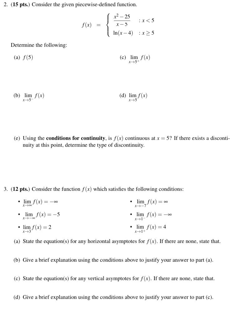 Solved 2. (15 pts.) Consider the given piecewise-defined | Chegg.com