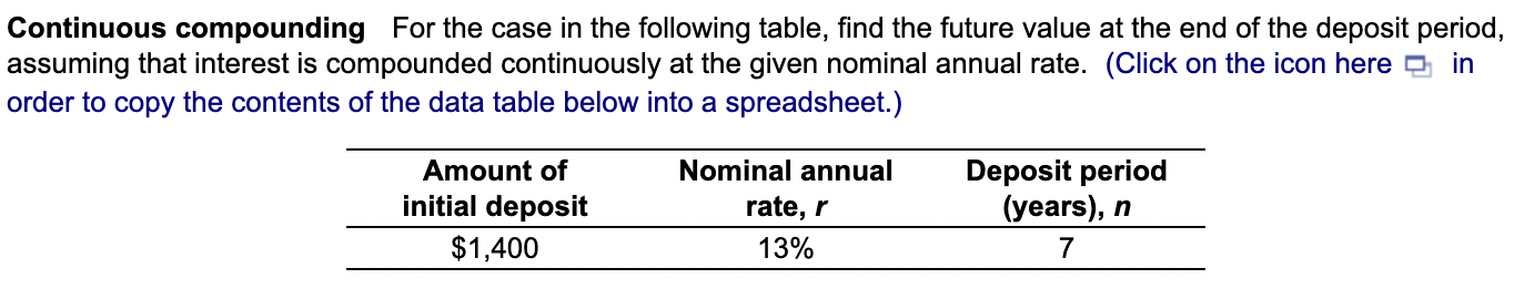 Solved Oontinuous compounding For the case in the following | Chegg.com