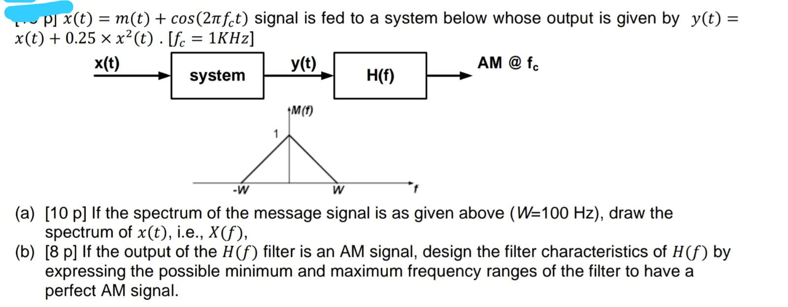 Solved P X T M T Cos 21fct Signal Is Fed To A Sys Chegg Com