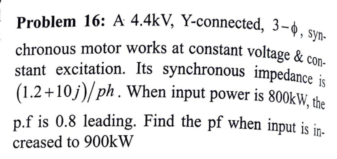 Solved syn- Problem 16: A 4.4kV, Y-connected, 3-0,5 chronous | Chegg.com