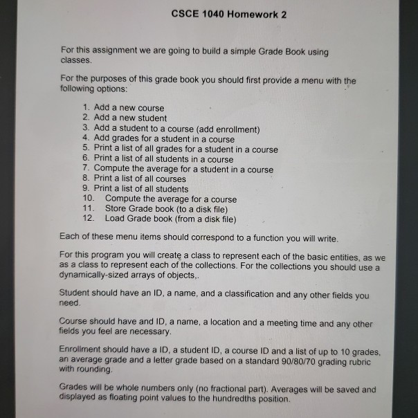 Solved CSCE 1040 Homework 2 For this assignment we are going | Chegg.com