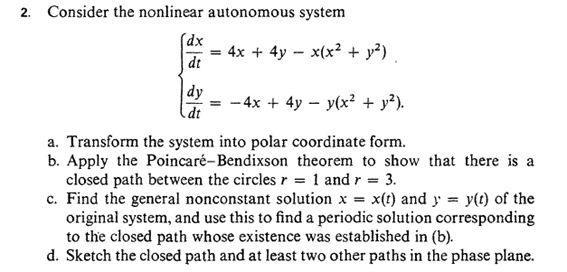 Solved 2 Consider The Nonlinear Autonomous System 4x 4y Chegg Com