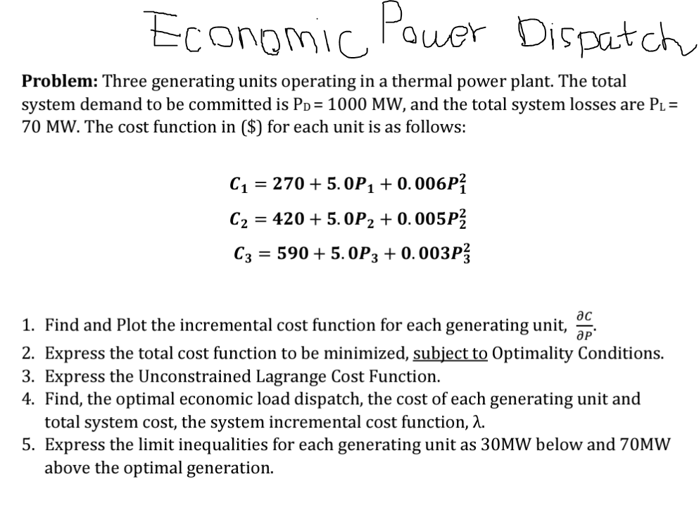 Solved Economic Power DispatchProblem: Three generating | Chegg.com