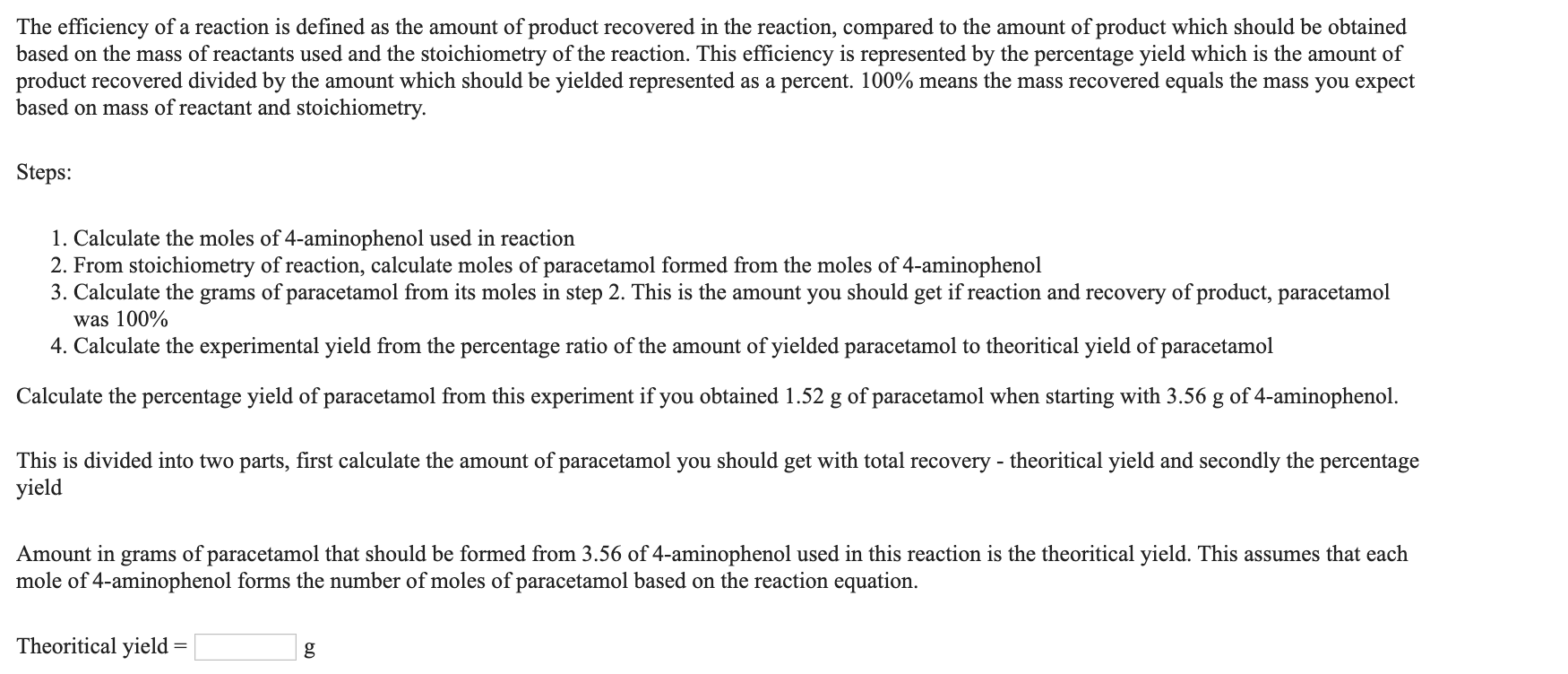 Solved The efficiency of a reaction is defined as the amount | Chegg.com