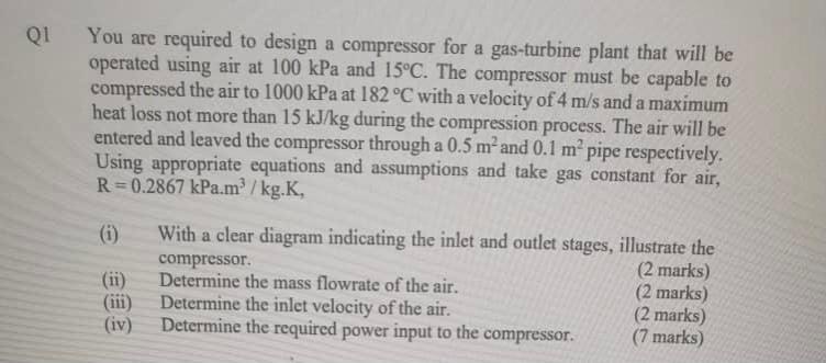 Solved Q1 You are required to design a compressor for a | Chegg.com