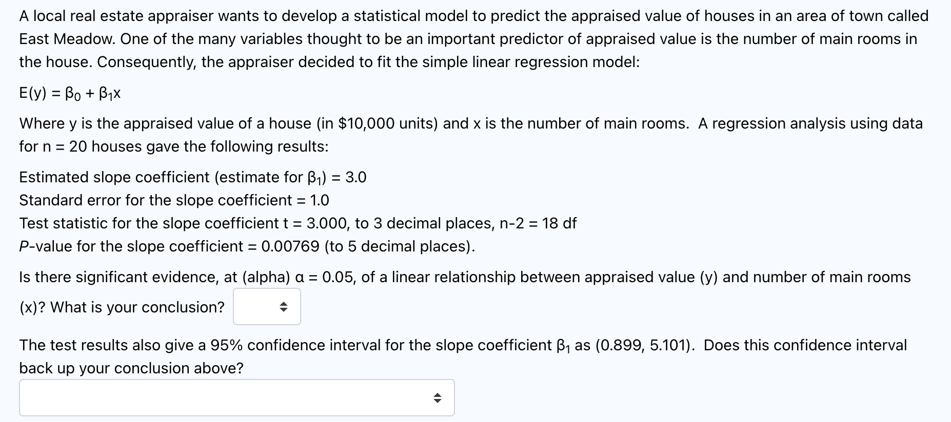 Solved A local real estate appraiser wants to develop a | Chegg.com