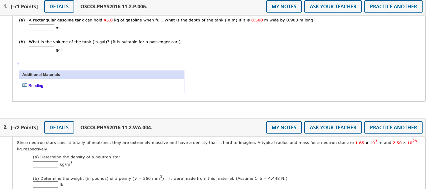 Solved 1 [ 1 Points] Details Oscolphys2016 11 2 P 006 My