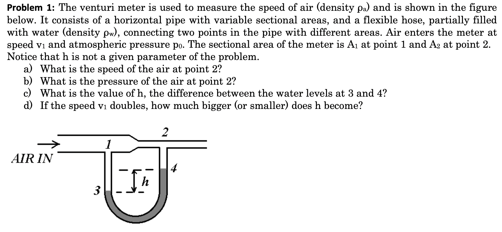 Solved Problem 1 The venturi meter is used to measure the