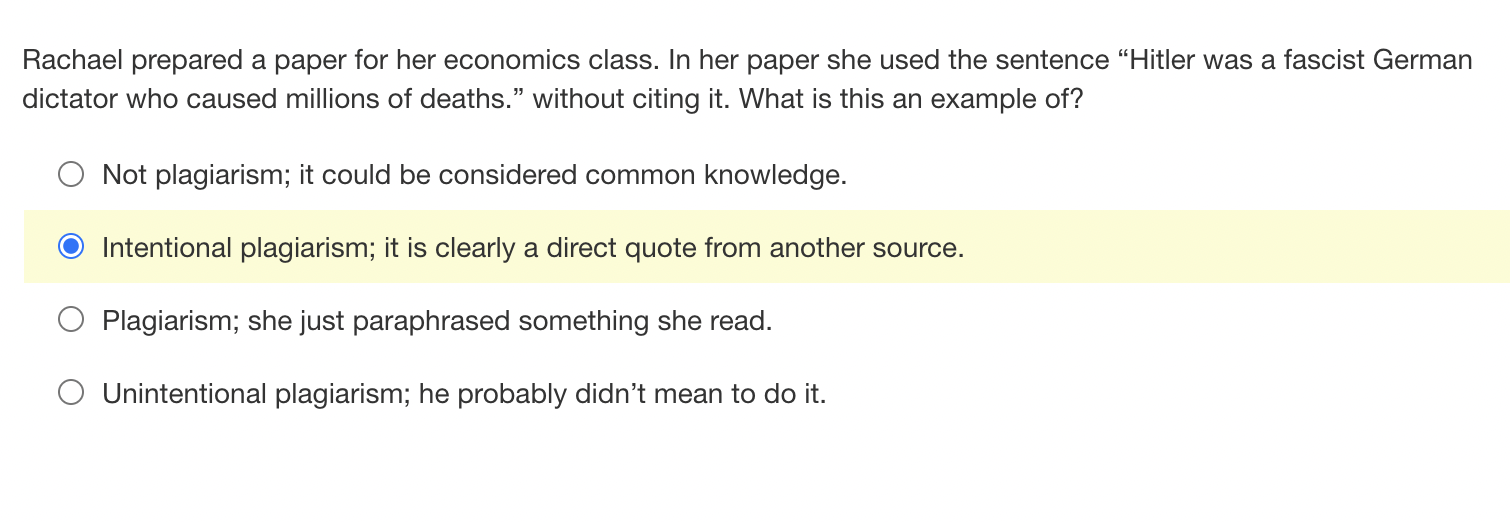 Rachael prepared a paper for her economics class. In her paper she used the sentence Hitler was a fascist German dictator wh