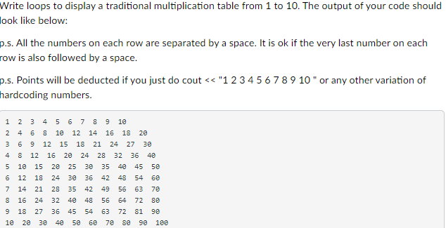 Solved Write loops to display a traditional multiplication | Chegg.com