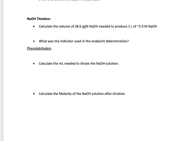 Solved NaOH Titration: - Calculate the volume of 28.6wt%NaOH | Chegg.com