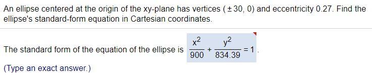 Solved An ellipse centered at the origin of the xy-plane has | Chegg.com